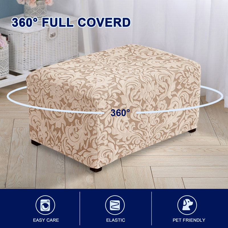 Astoria Grand Damask Stretch Box Cushion Ottoman Slipcover & Reviews